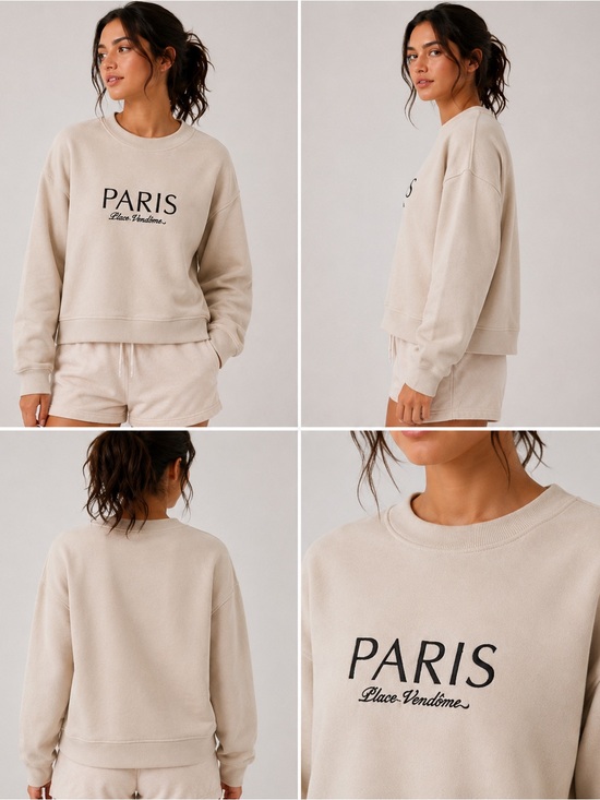 H&M Tops - H&M Paris Place Vendôme Cream Fleece Sweatshirt XS French Graphic Pullover